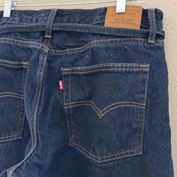 Levi's XL Wide Leg Straight Jeans 32 High Dark Denim Blue Waist Tie Classic - Picture 10 of 15